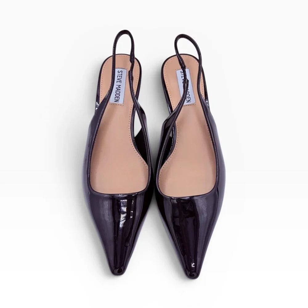 Steve Madden NWOB Kari Slingback Pump 8M Black Patent Pointed Toe Kitten Heel - Picture 2 of 8